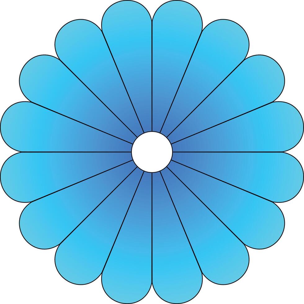 Abstract blue flower with white bud, top view. Spring flora with sunflower icon. Flat gradient illustration on white background vector