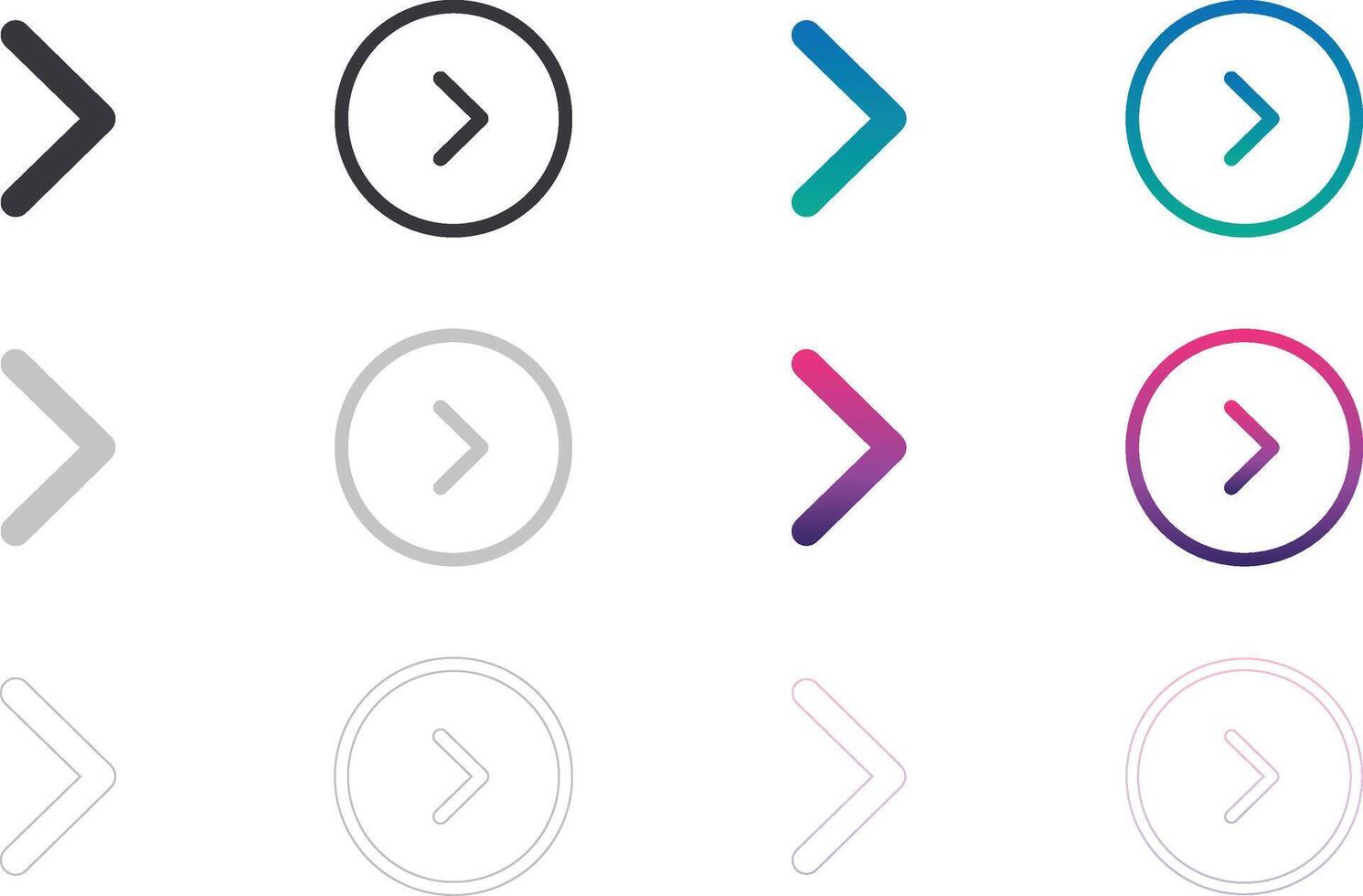 Arrows UI isolated icons set. Set of line icon. Arrows, State, Disabled, enabled, hover, gradient, CTA in gradient circle. vector