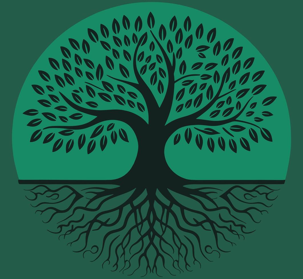 Tree Logo Art, Icons, and Graphics. Abstract vibrant tree logo design, root. Plant of life vector