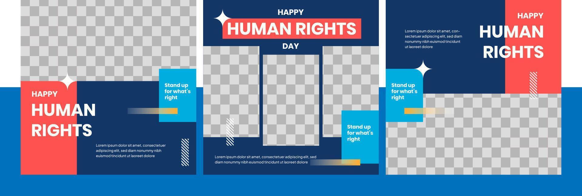Modern social media post template for human rights. Navy red fun holidays banner graphic . Perfect for business promotion vector