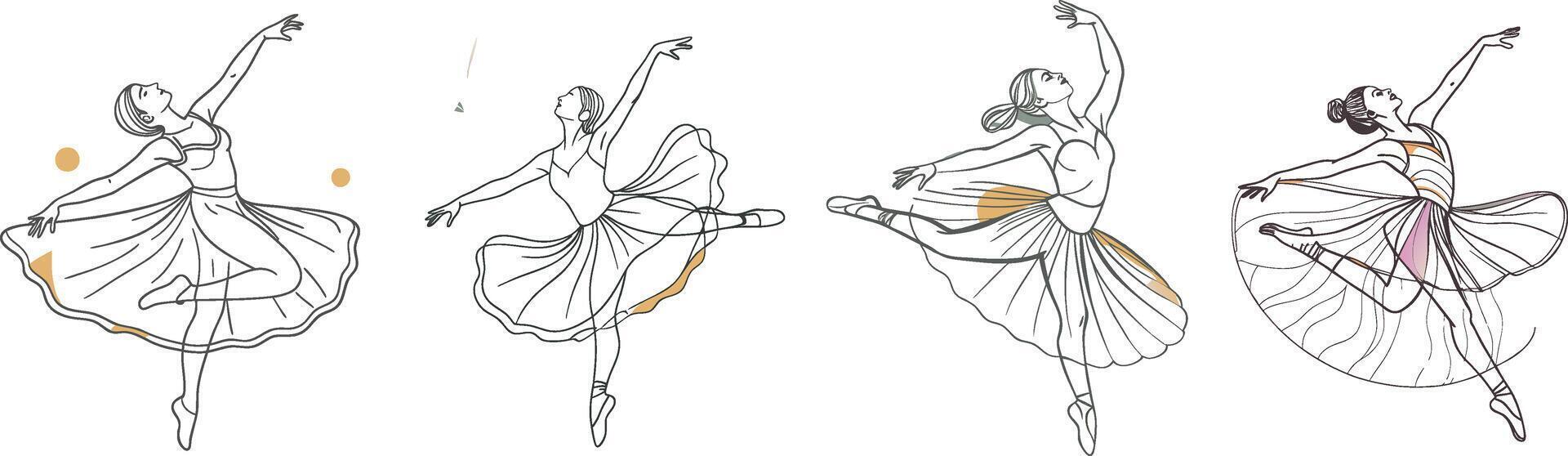 Four different sketches of a ballerina vector