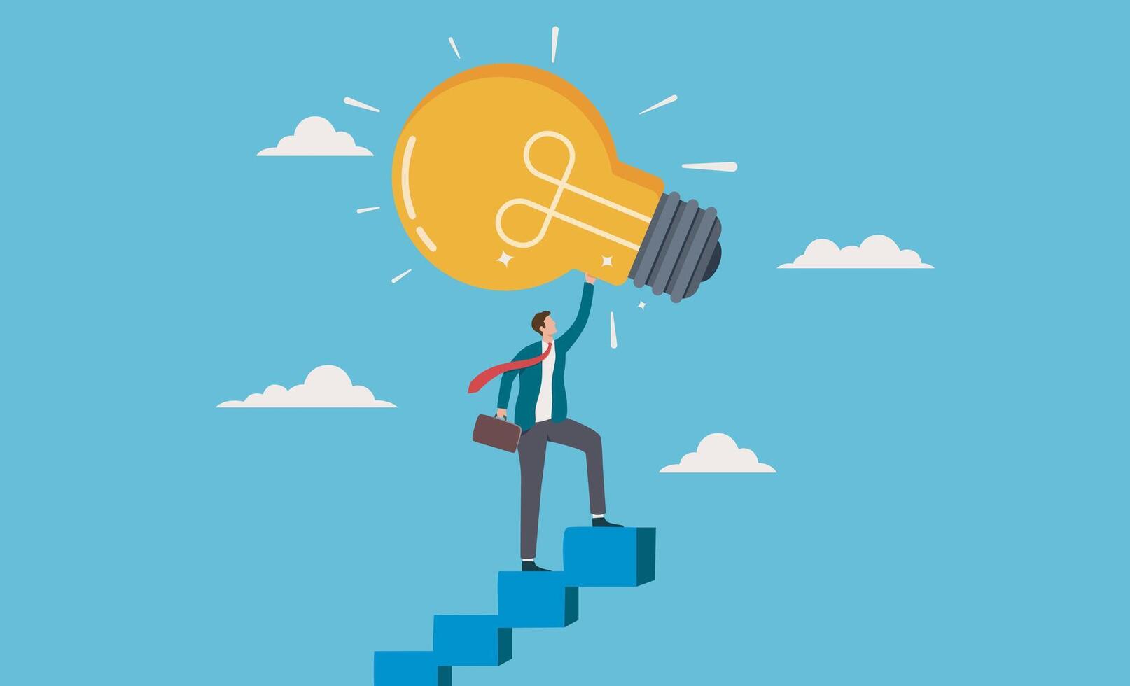 Businessman climbing steps with lightbulb. suitable for business, innovation, success concepts vector