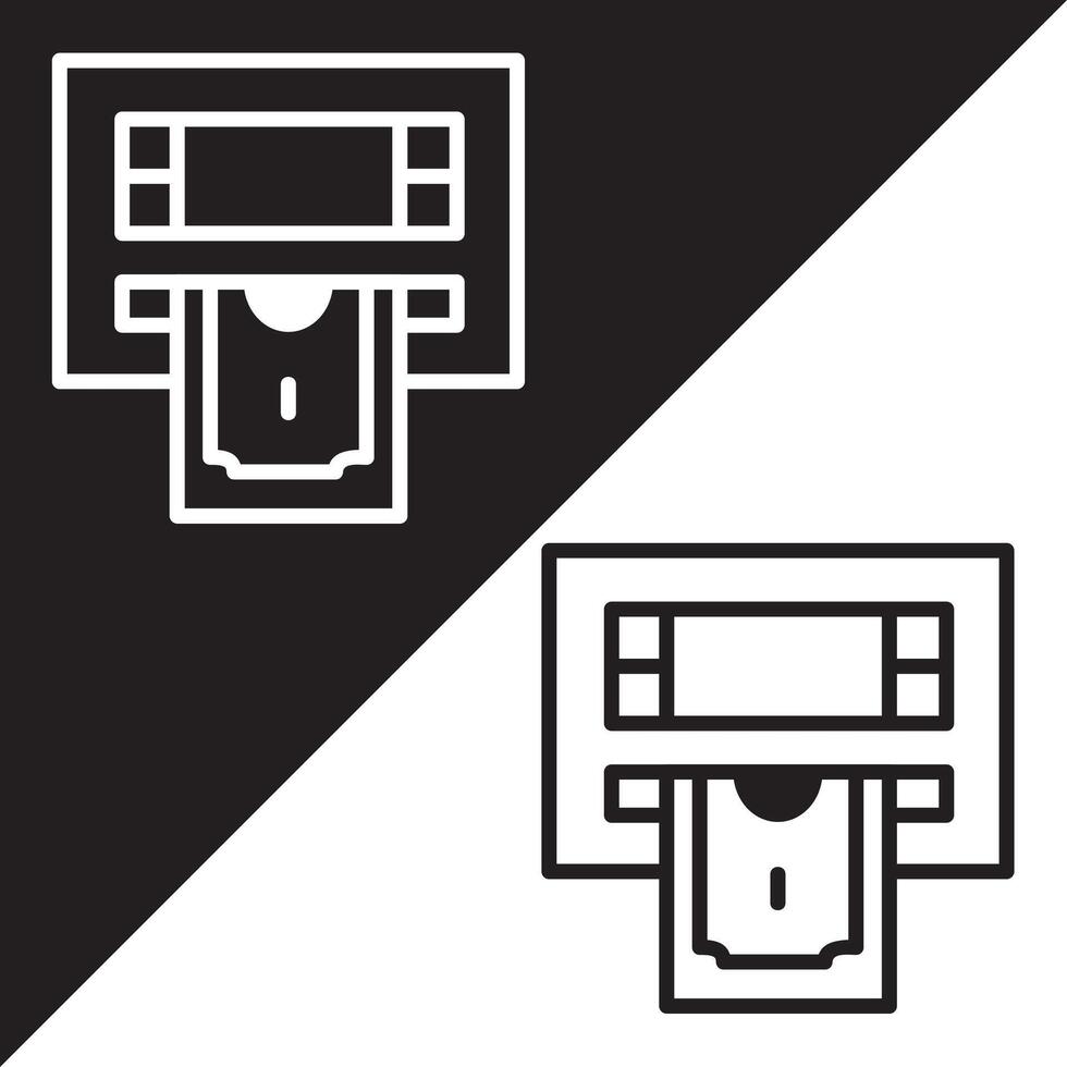 ATM Icon, Lineal style, isolated on Black and white Background. vector