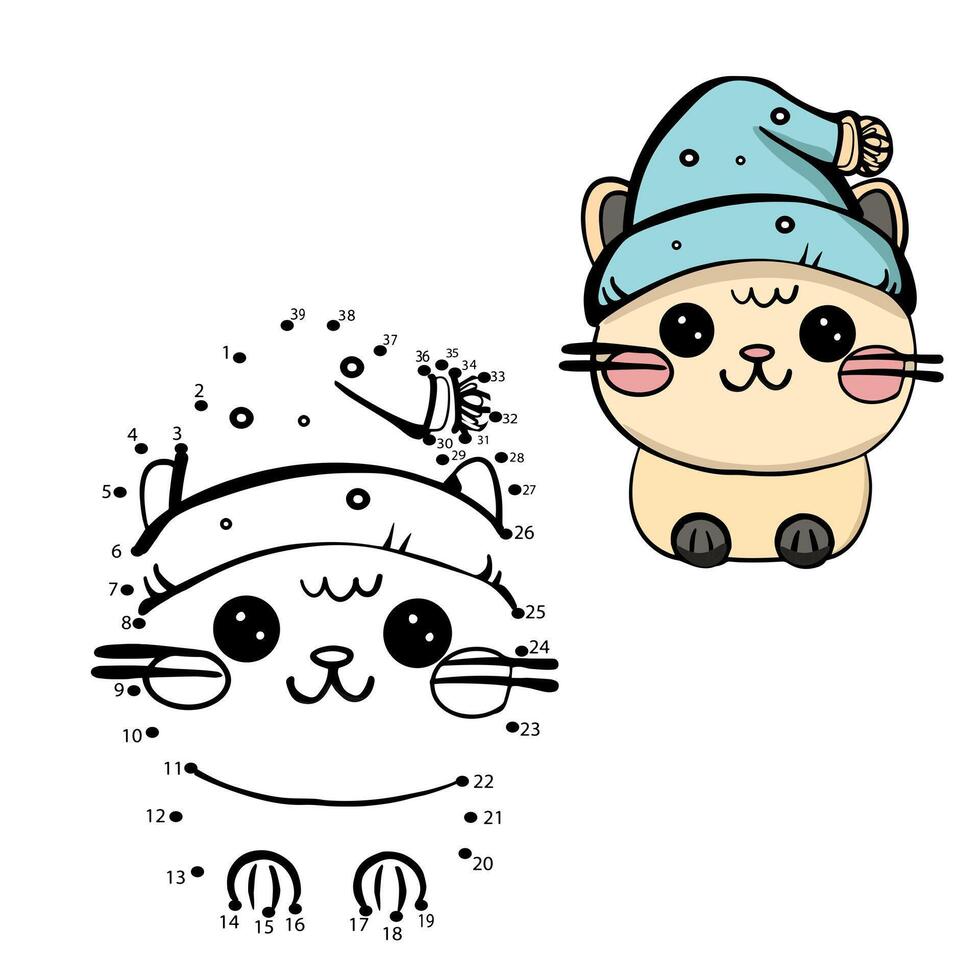 Dot to dot connect the dots game for kids with cute cartoon cat vector