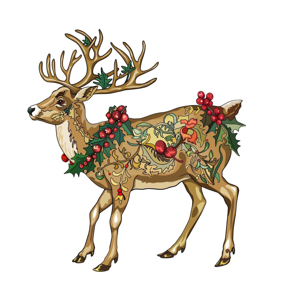 Christmas deer with wreaths and berries vector