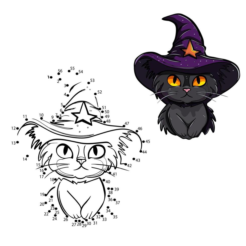 Connect the dots and draw a witch cat vector