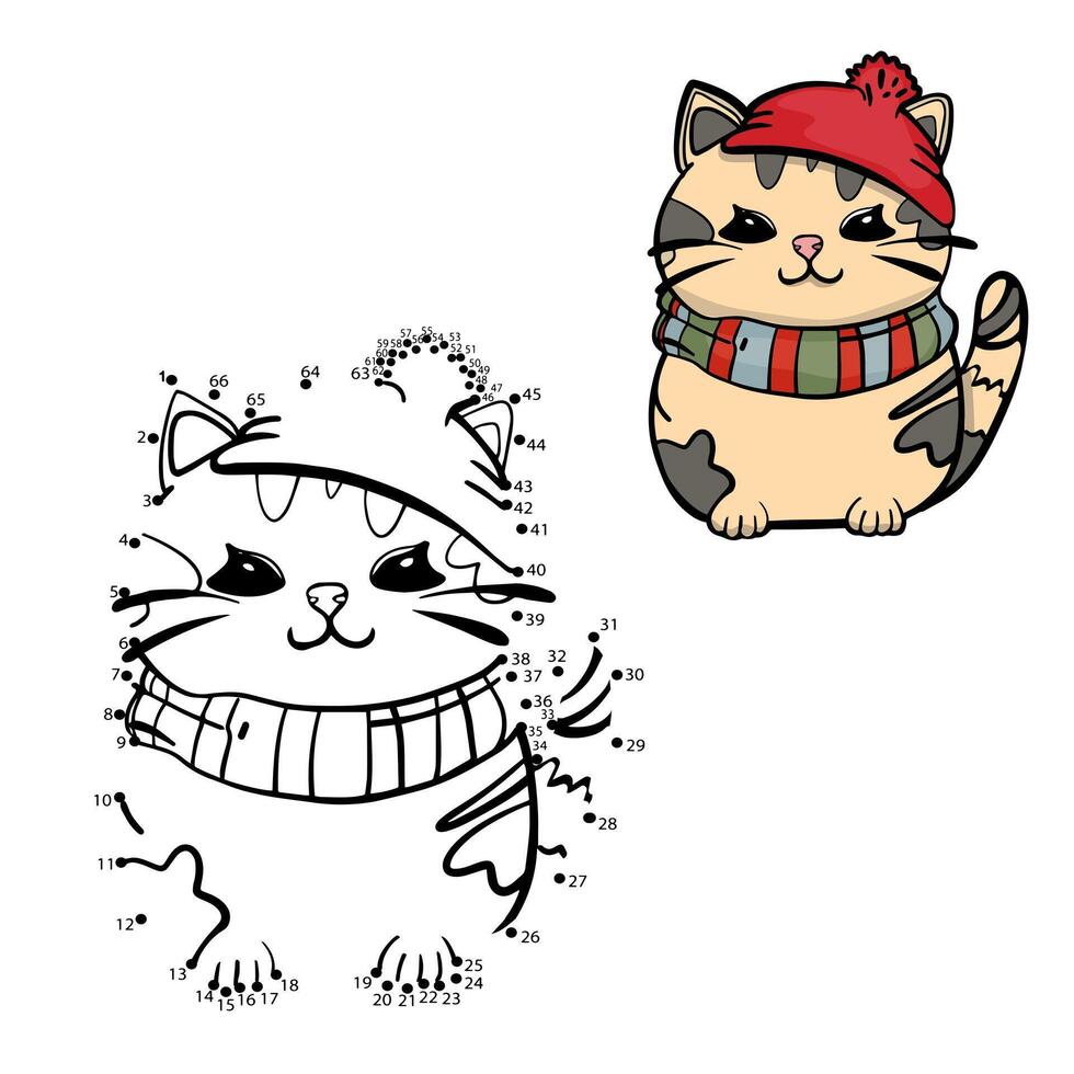 Connect the dots to draw a cat and a hat vector