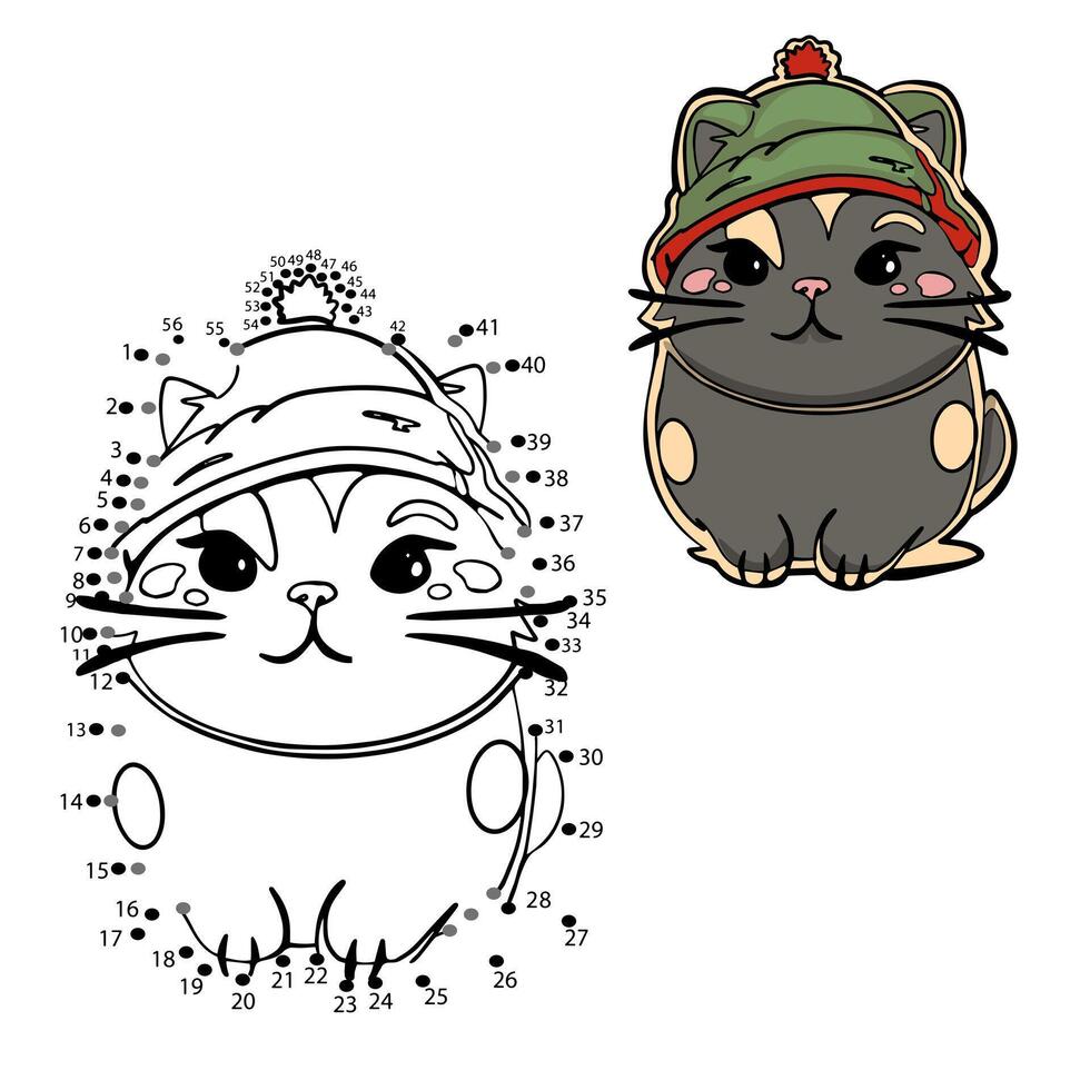 Connect the dots to draw a cat in a hat vector
