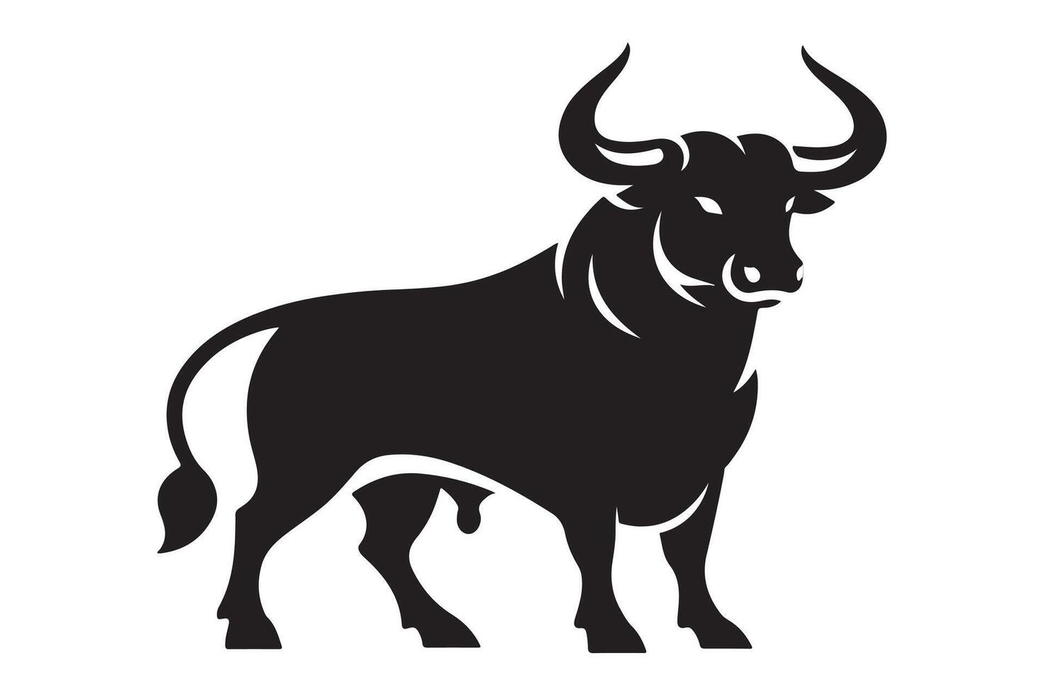 A black and white illustration of a bull vector