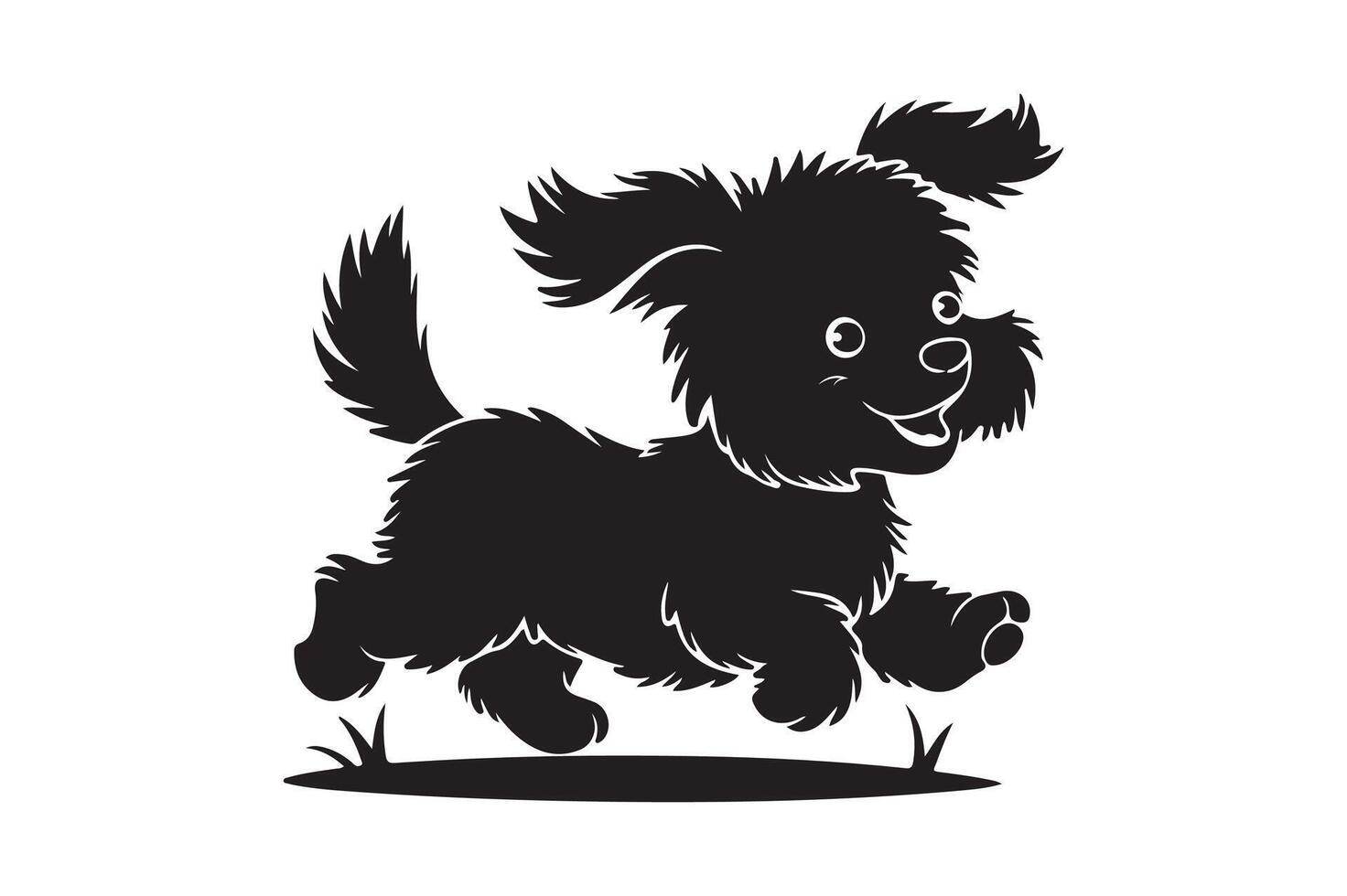 Black and white silhouette of a dog running vector