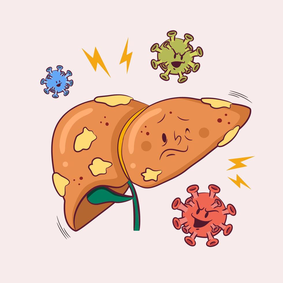 illustration cartoon Unhealthy liver vector