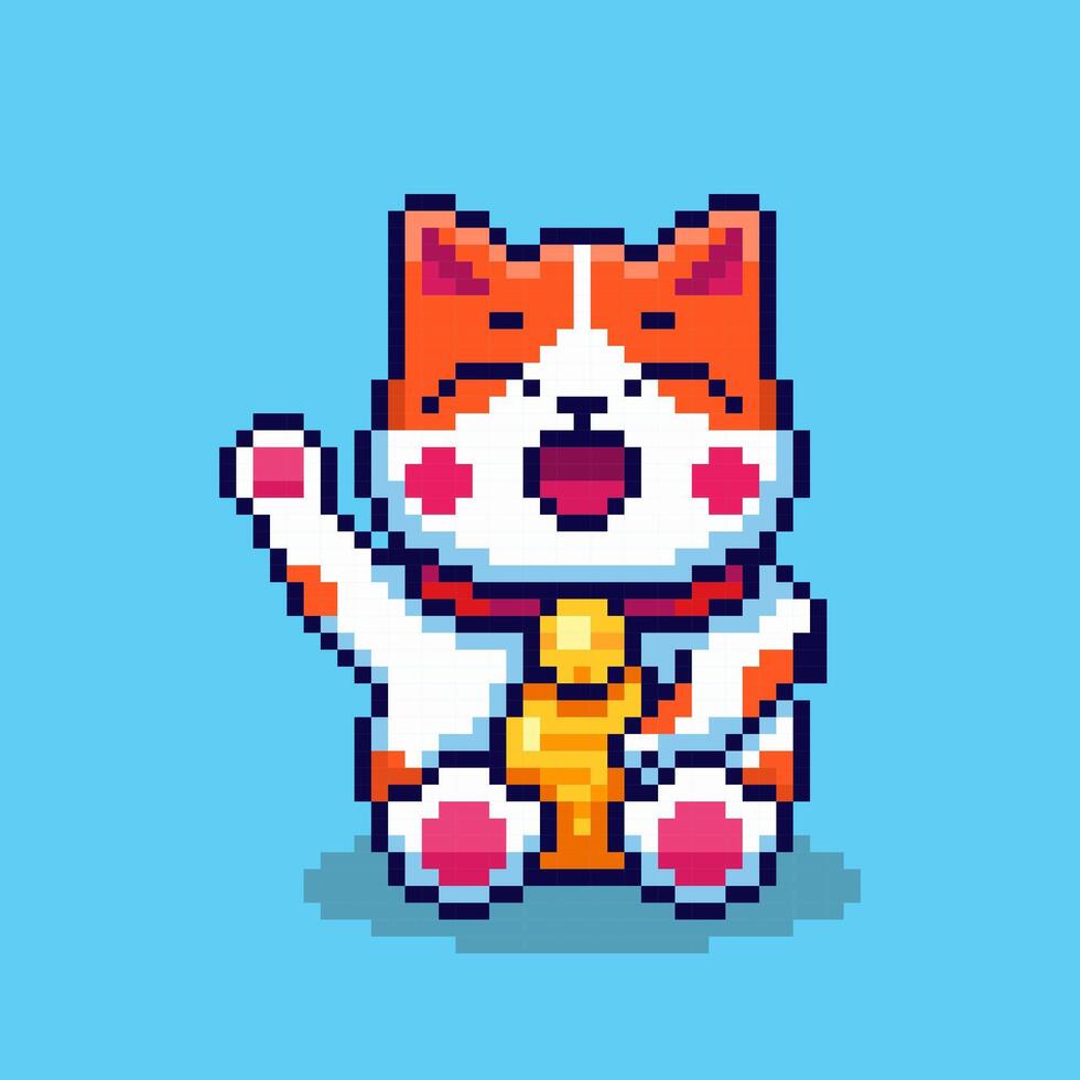 Pixel art Lucky Cat game asset design vector