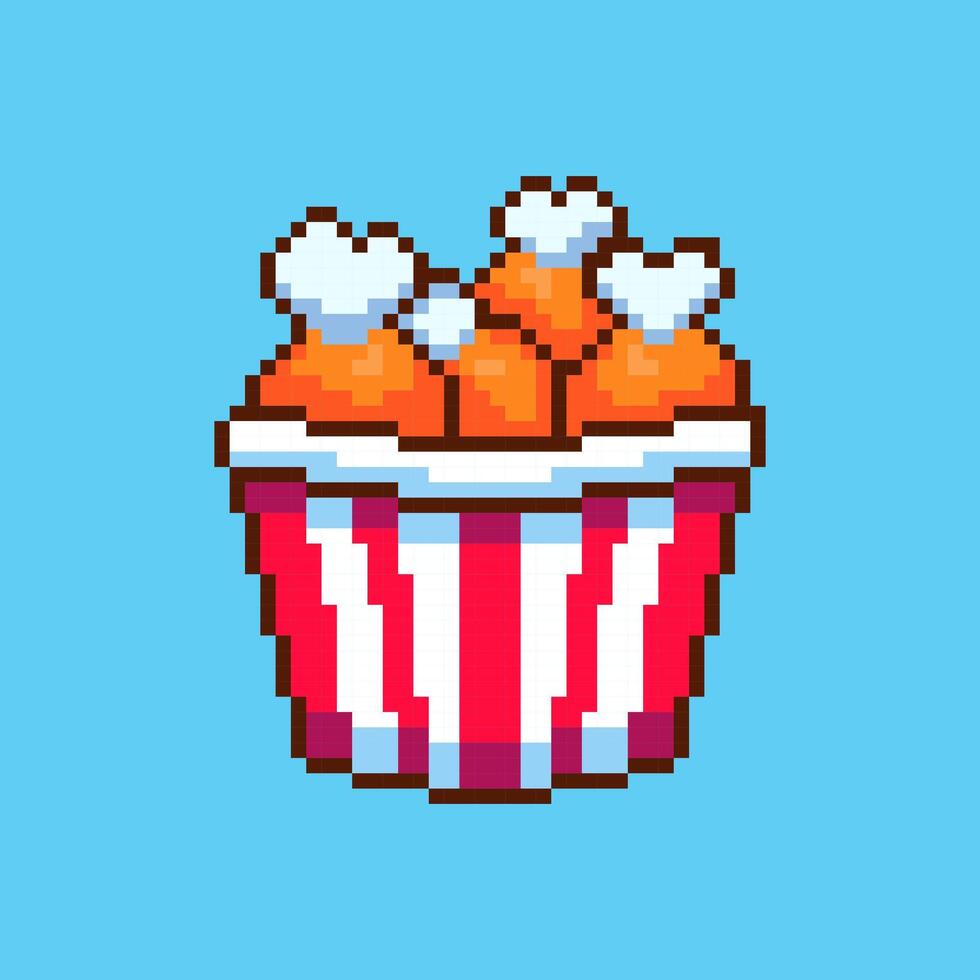 Pixel art Fried Chicken Bucket game asset design vector
