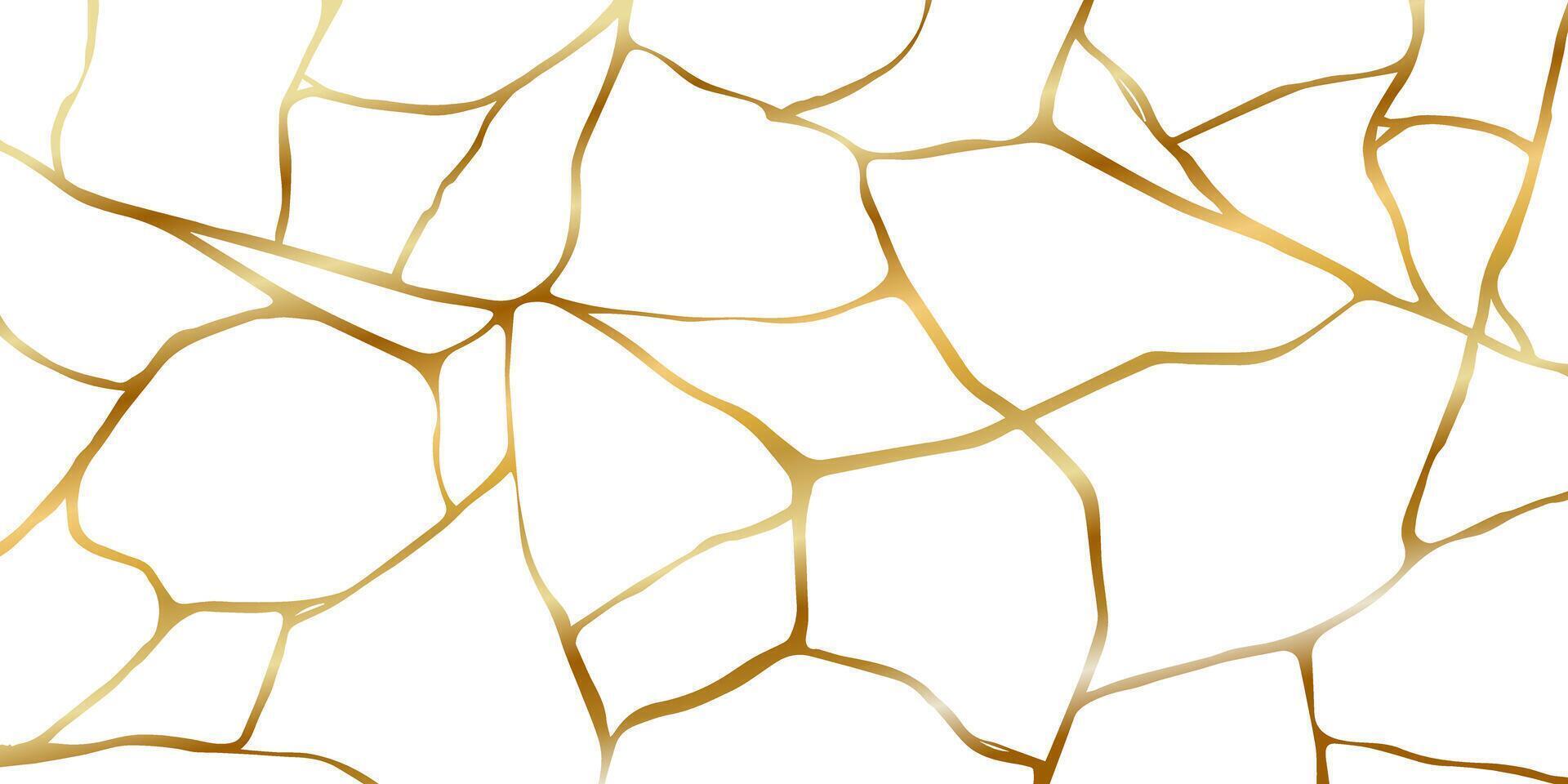 Gold kintsugi crack repair marble texture illustration on white background. vector