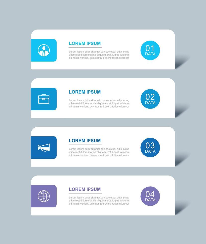4 data infographics tab paper index template. Illustration business abstract background. vector