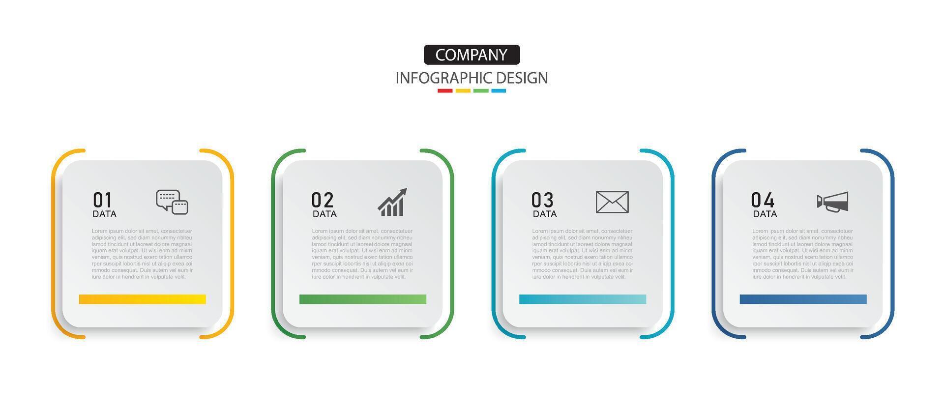 4 data infographics square layout paper template. Illustration business abstract background. vector