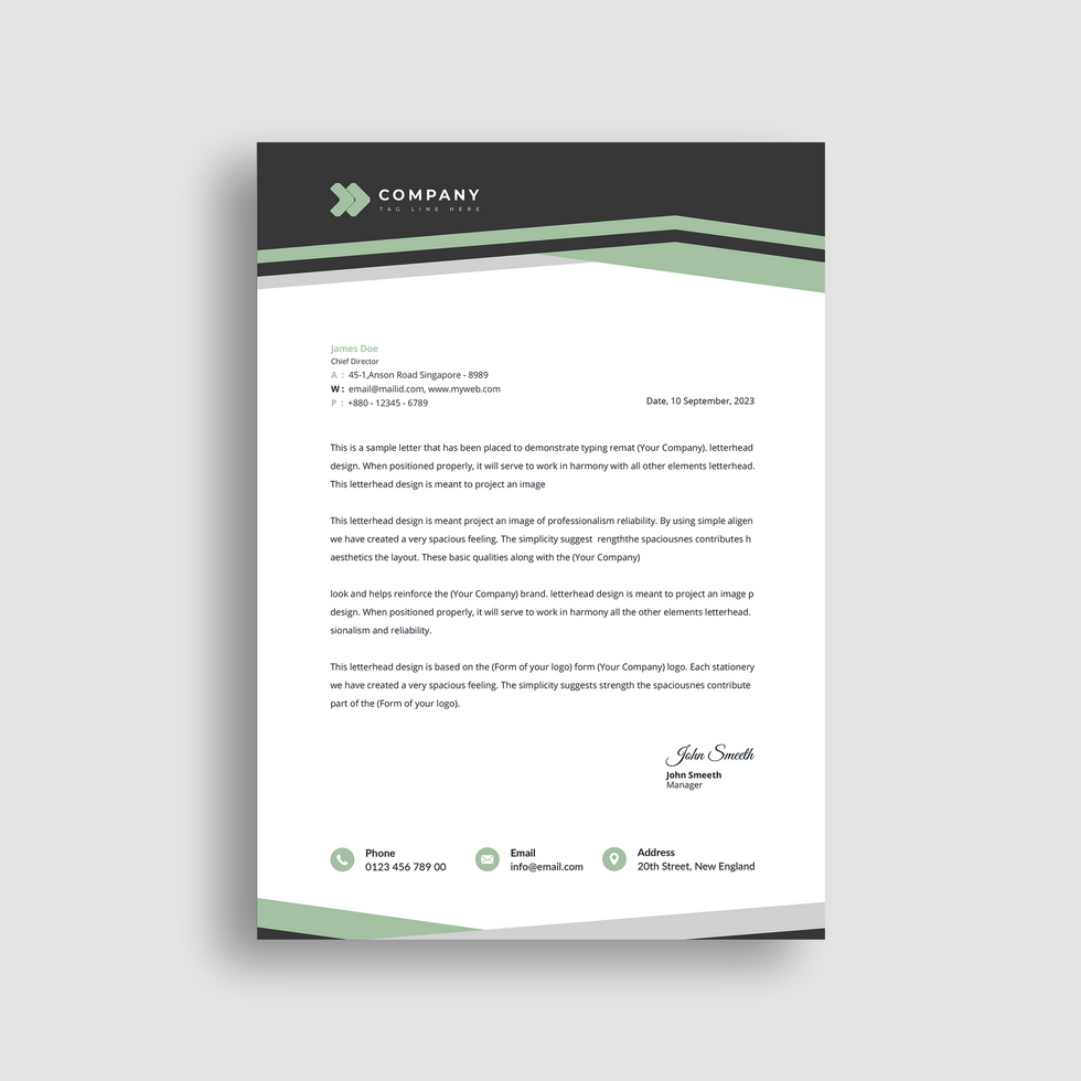 a letterhead template with a green and black design psd