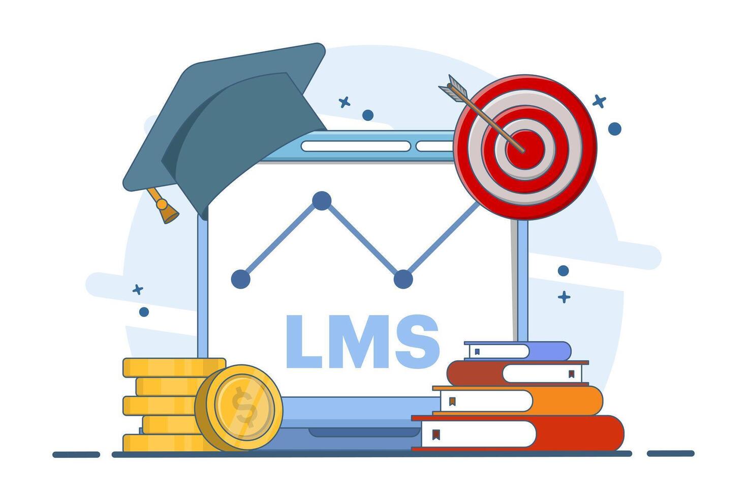 Concept of Learning Management System or LMS as online education. Educational technology, online learning delivery, training, knowledge software application, qualification framework. illustration. vector