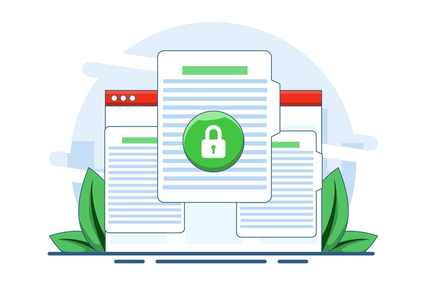 concept of secure confidential online document access on laptop computer or internet web privacy protection on text file flat icon, private secret website data lock modern symbol. illustration. vector