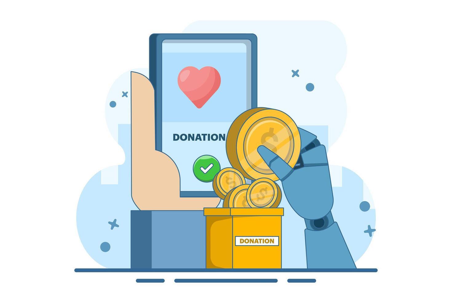 Donation and volunteering concept. charity, love. Screen template for smartphone, landing page, template, ui, web, mobile app, poster, banner, flyer. Modern flat cartoon style. illustration. vector