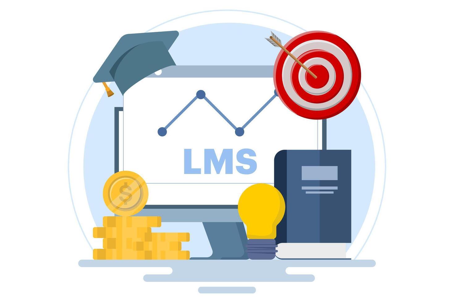 Concept of Learning Management System or LMS as online education. Educational technology, online learning delivery, training, knowledge software application, qualification framework. illustration. vector