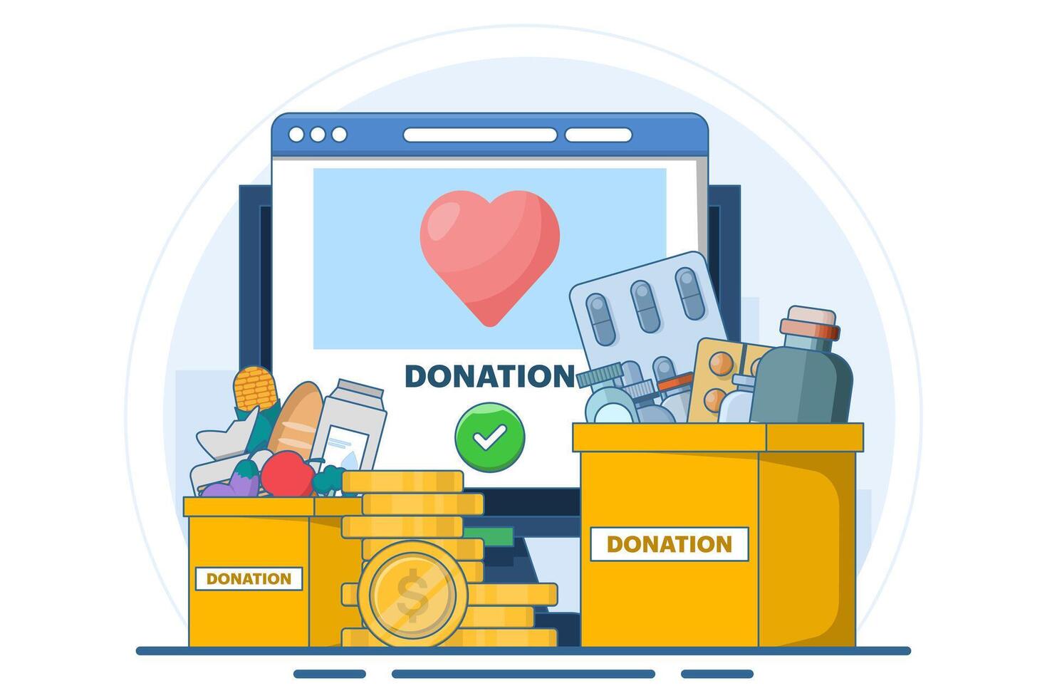 Donation and volunteering concept. charity, love. Screen template for smartphone, landing page, template, ui, web, mobile app, poster, banner, flyer. Modern flat cartoon style. illustration. vector