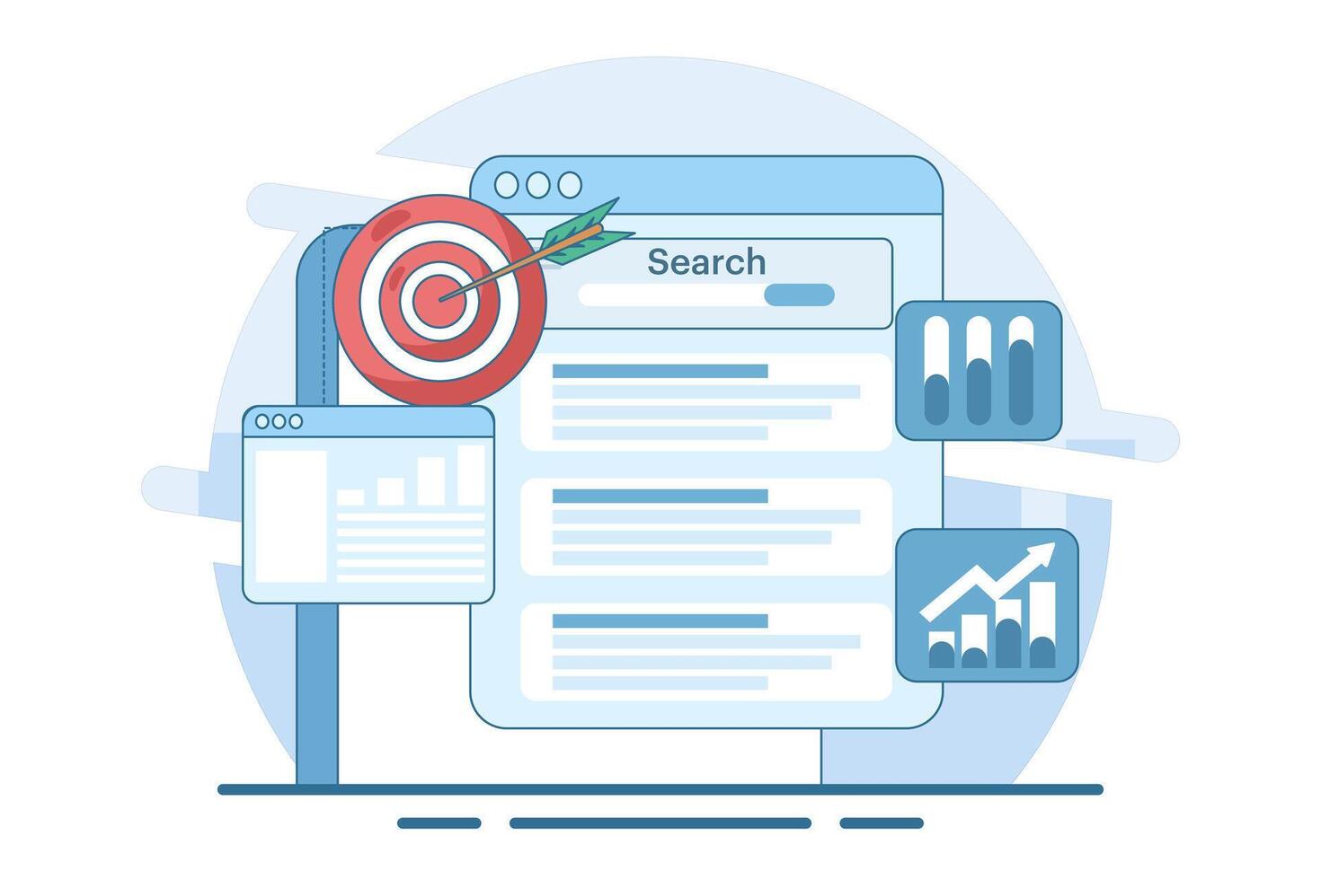 Search engine ranking monitoring concept, Website ranking analysis. best keywords, Search engines drive traffic to websites, background illustration on background. vector
