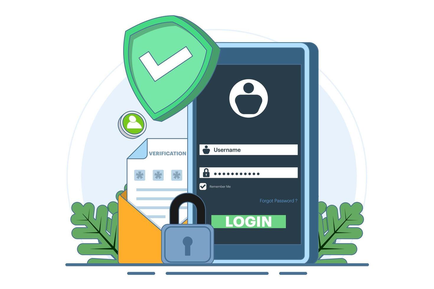 Two-step verification concept, OTP, Authentication password, One-time password for secure website account login, Login page on device screen. Flat illustration on background. vector
