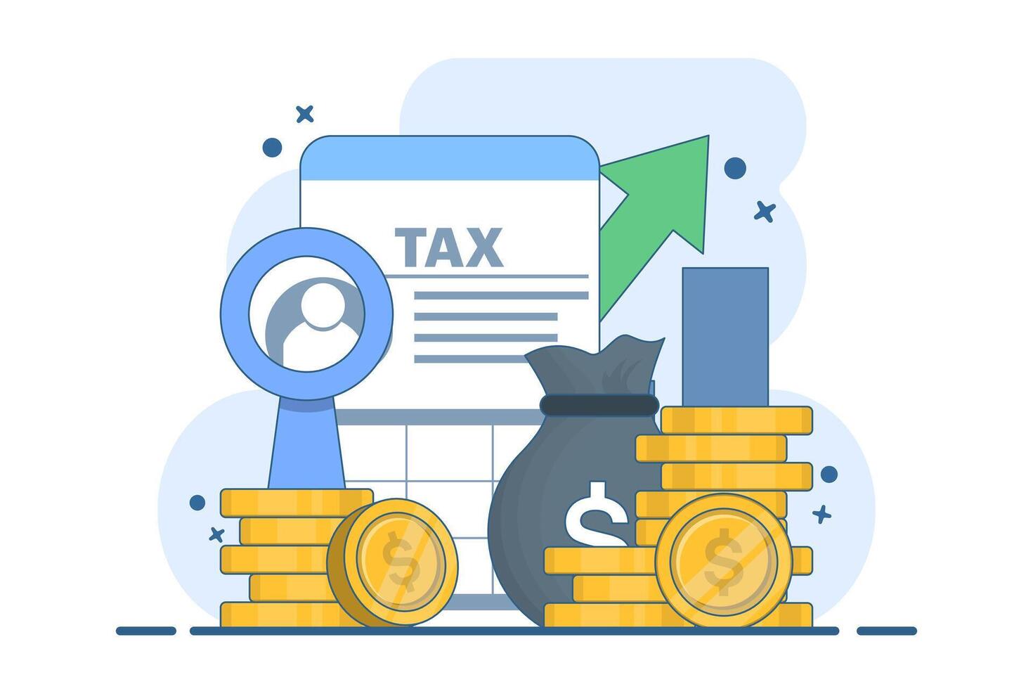 Tax payment concept, Tax Form Document, Tax refund calculation, State tax, Tax planning, Due date, Salary calculation, Budget. Audit, Financial accounting. Flat illustration on background. vector