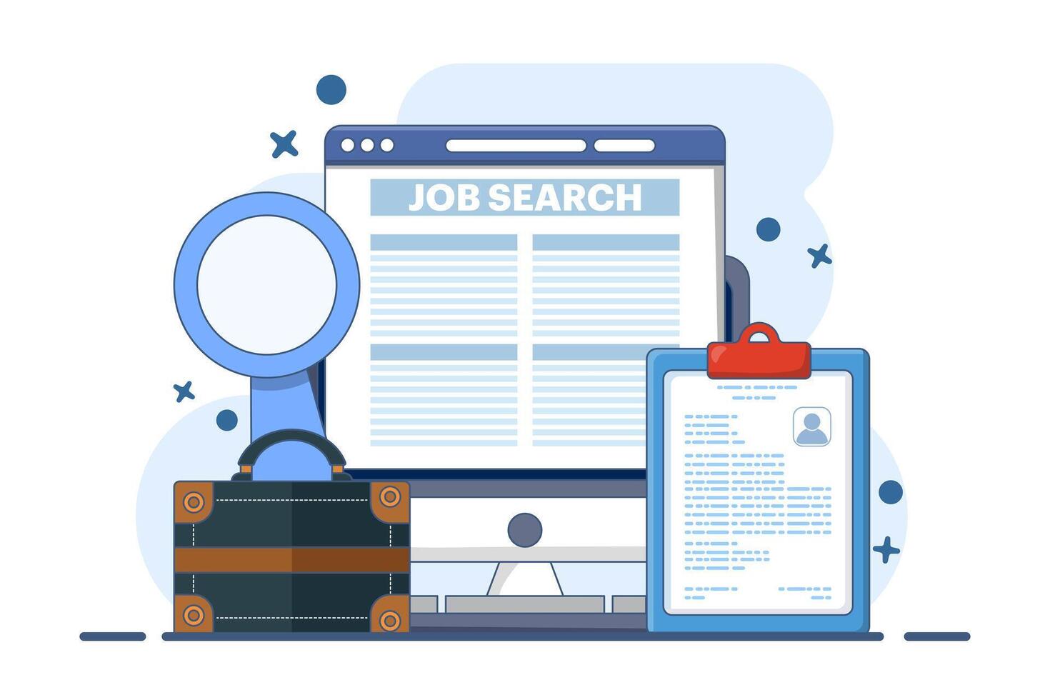 Concept of online job search, Recruitment, Human resources, Job interview, Online job advertisement, People looking for jobs, Vacancies, Wanted, Recruitment. vector
