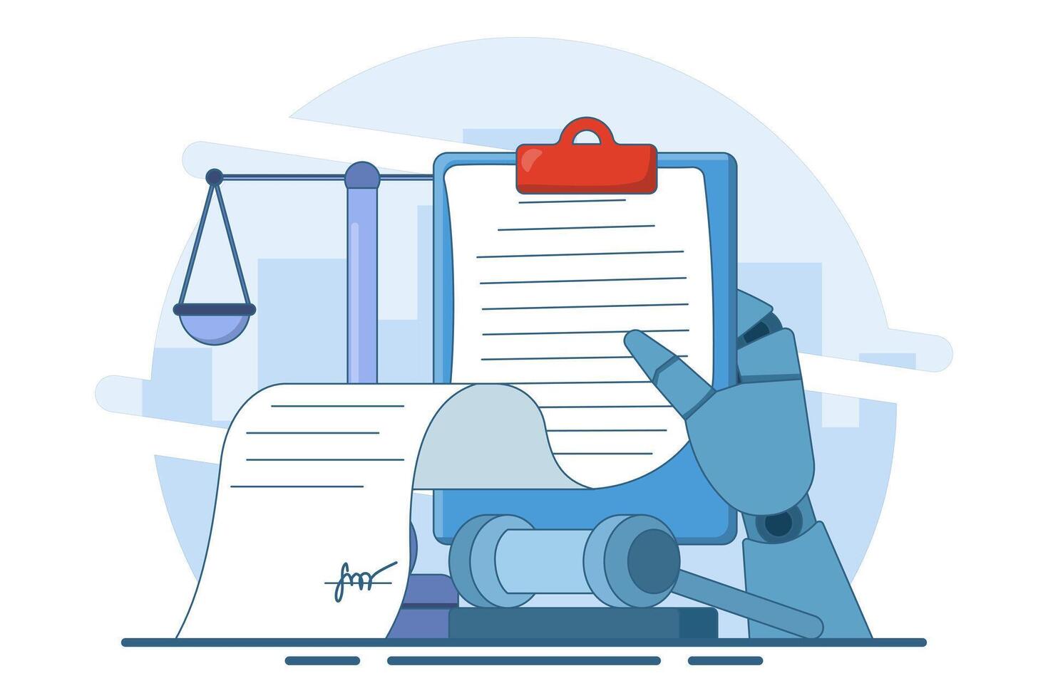 Concept of signing legal documents, electronic contracts or online agreements. Reading and signing the terms and conditions of the contract. To-do list. Flat illustration on background. vector