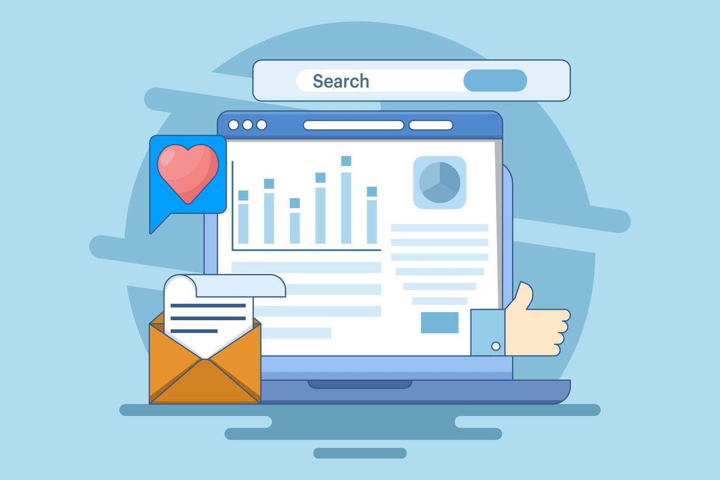 Business data analysis software concept, Analytical applications that extract data from search engines and social media marketing campaigns, Competitive analysis, data charts, graphs and dashboards. vector