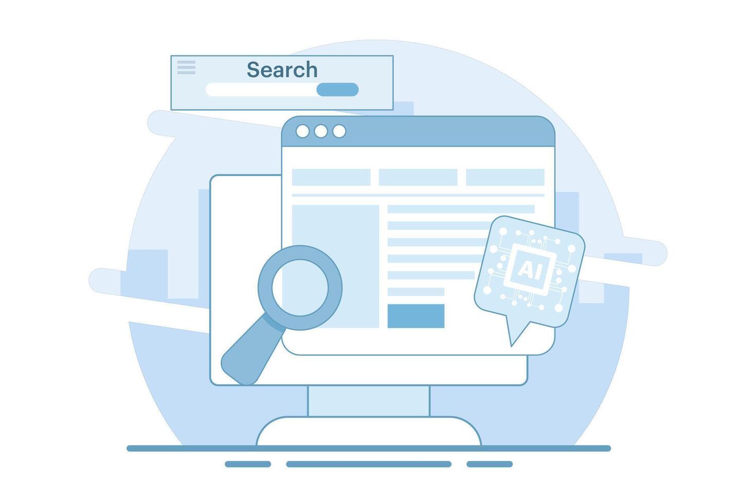 AI based SEO Strategy Concept, SEO content, Digital marketing with AI technology, SEO automation, flat illustration on background. vector