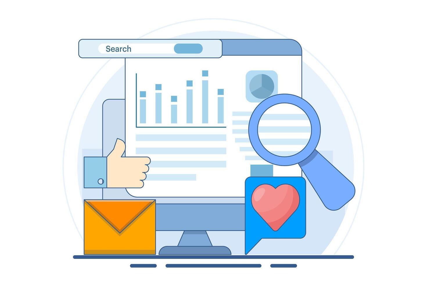 Business data analysis software concept, Analytical applications that extract data from search engines and social media marketing campaigns, Competitive analysis, data charts, graphs and dashboards. vector
