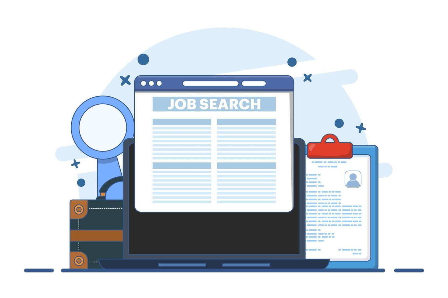 Online job search concept, Recruitment, Human resources, Job interview, Online job advertisement, People looking for a job, Vacancies, Wanted, Recruitment. Flat illustration on background. vector