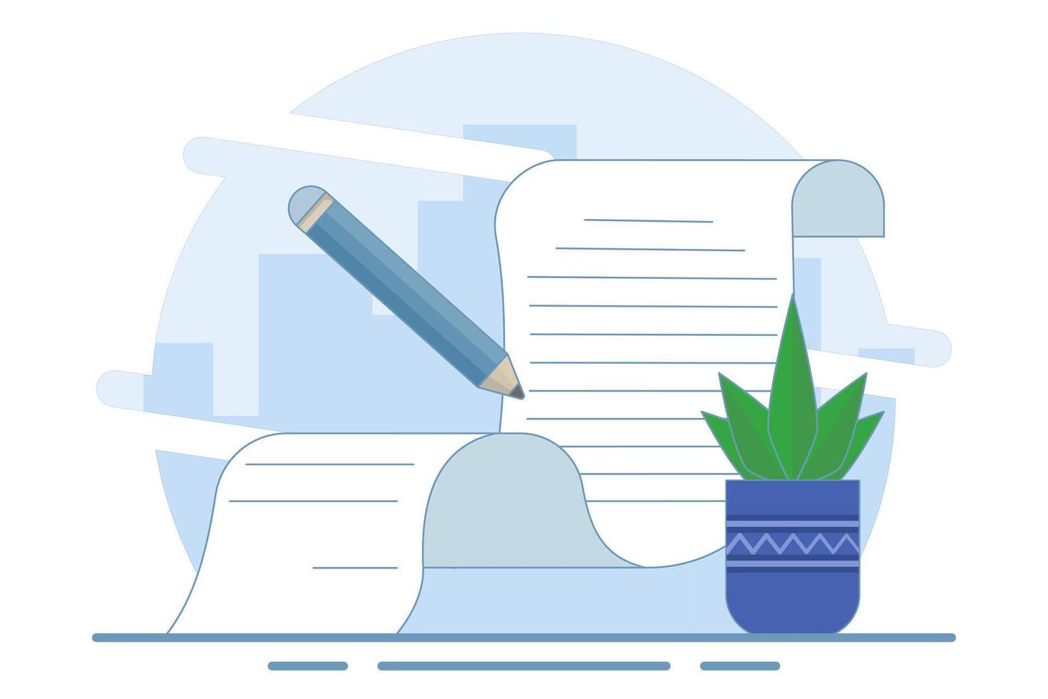 Concept of signing legal documents, electronic contracts or online agreements. Reading and signing the terms and conditions of the contract. To-do list. Flat illustration on background. vector