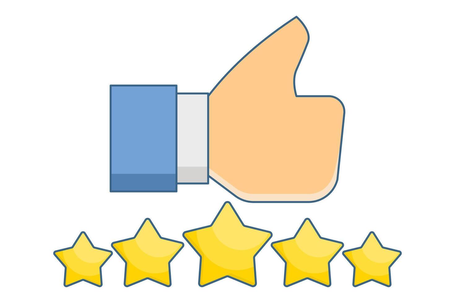 Customer review concept with five stars. Customer review rating with 5 stars and thumbs up. Flat illustration with icons on the background. vector