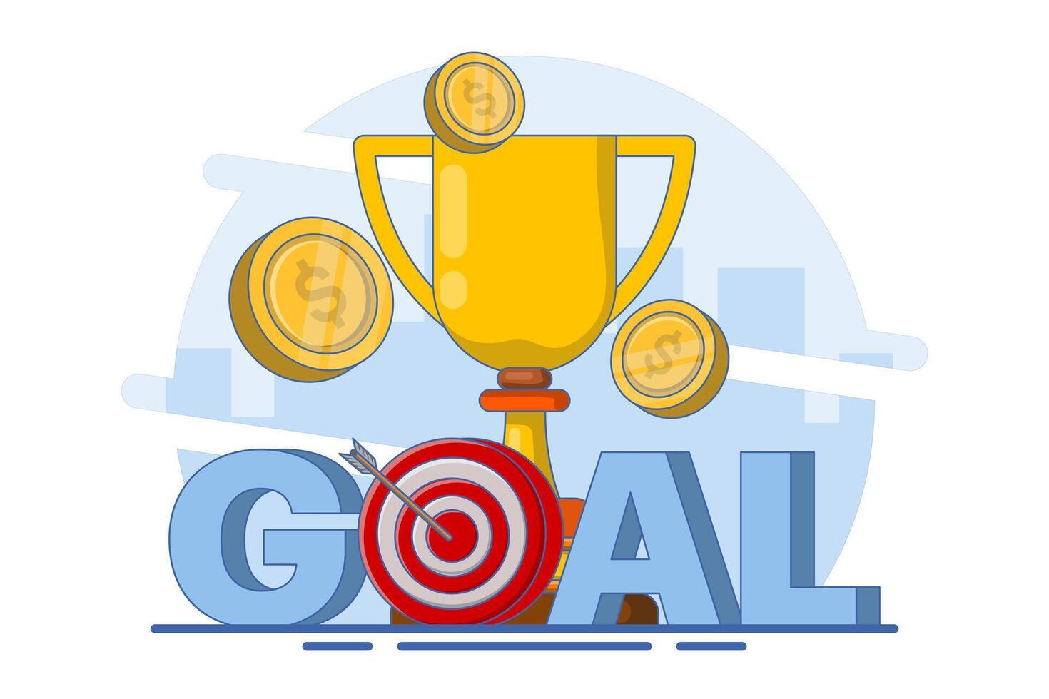 Business and marketing strategy concept, strategic planning and tactics in business, strategic thinking, financial analysis, achieving financial goals, trophies, awards and prizes. Illustration. vector
