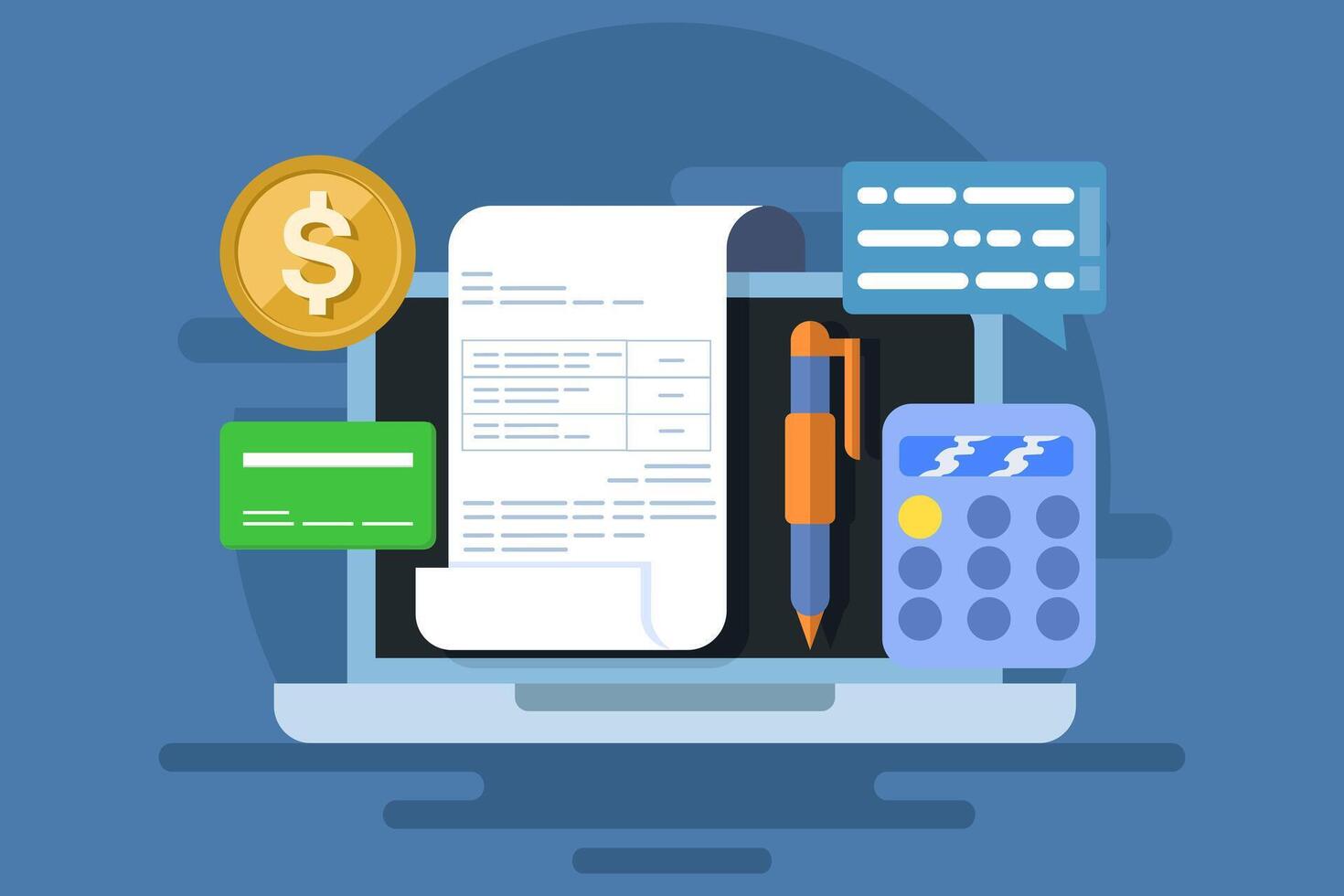 Online invoice maker concept, Businesses use accounting software to manage bills, Send invoices online, Online bill payments, invoice financial transaction data. vector
