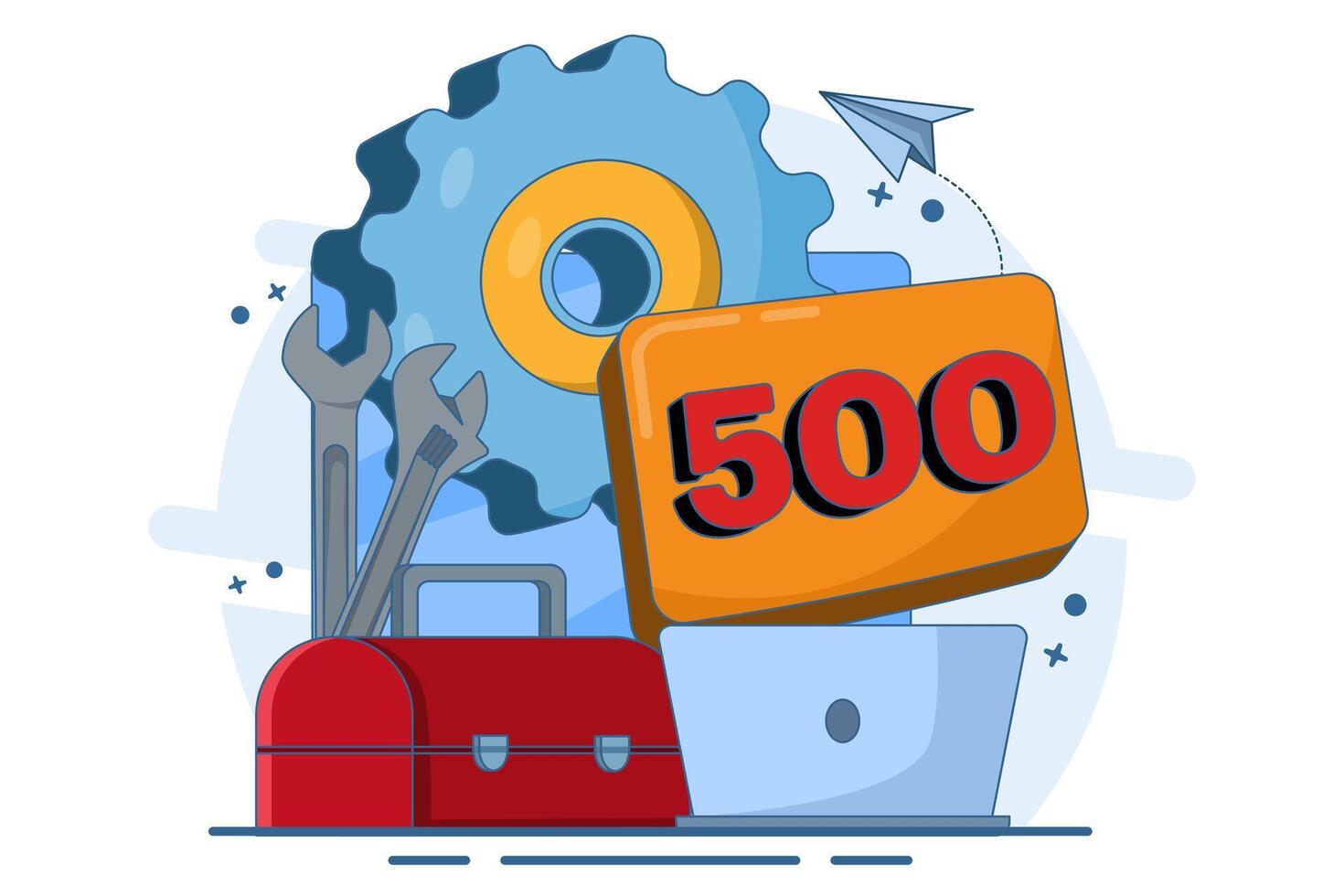Error code concept 500 Internal Server Error. Equipment with Status Code 500. Server error with code 500, Something went wrong on the website hosting server, fix the problem on the website. vector