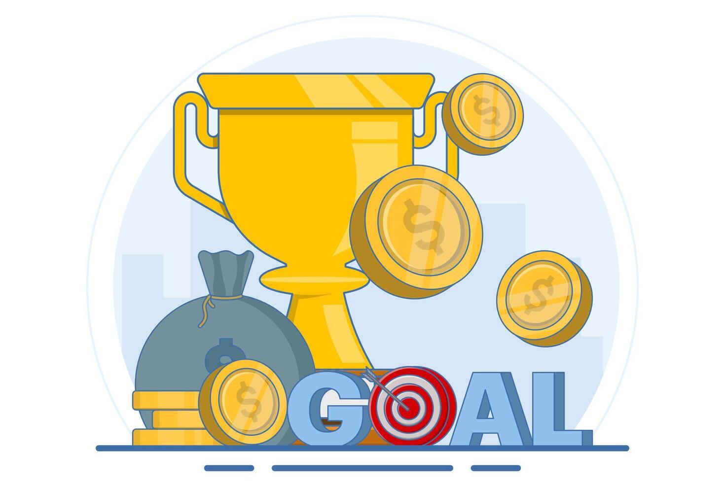 Business and marketing strategy concept, strategic planning and tactics in business, strategic thinking, financial analysis, achieving financial goals, trophies, awards and prizes. Illustration. vector