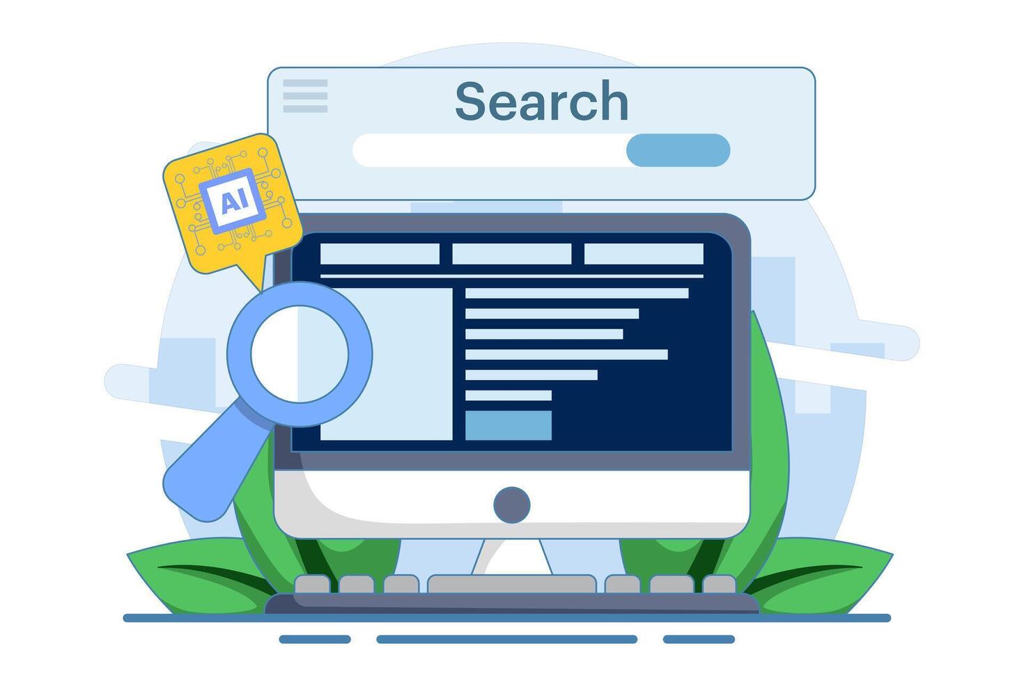 AI based SEO Strategy Concept, SEO content, Digital marketing with AI technology, SEO automation, flat illustration on background. vector