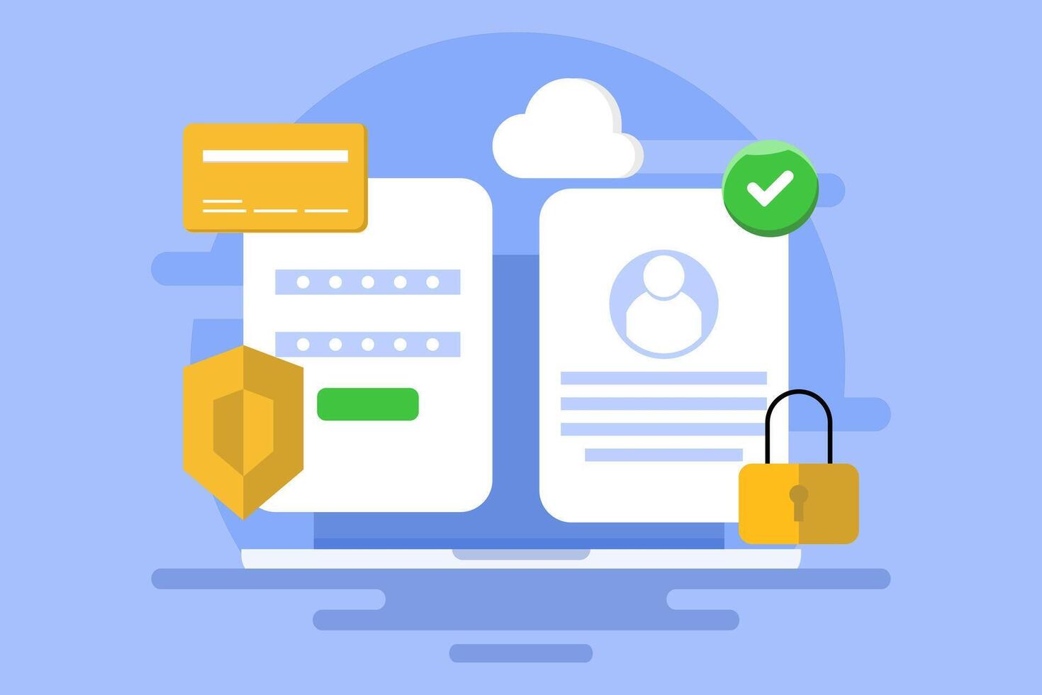 Data security system concept, Account access is protected with layered security software, Protects data from cyber attacks, hacking, data breaches. vector