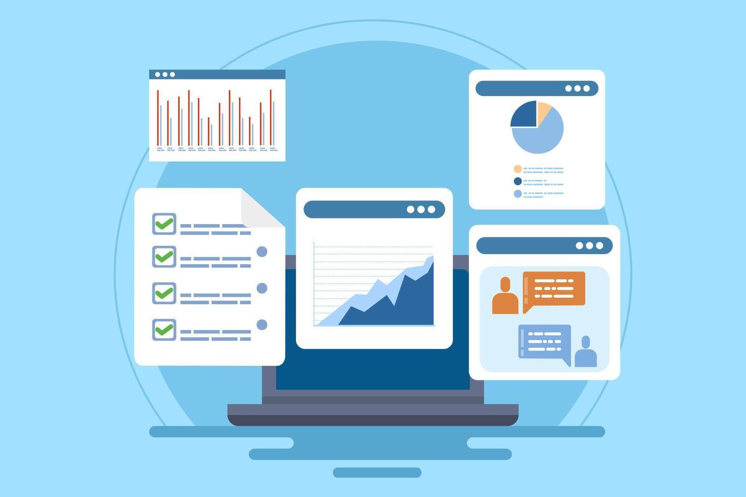 Project management software concept, Team management, Project planning, Team collaboration software that manages business teams, task management to organize project tasks, flat illustration. vector