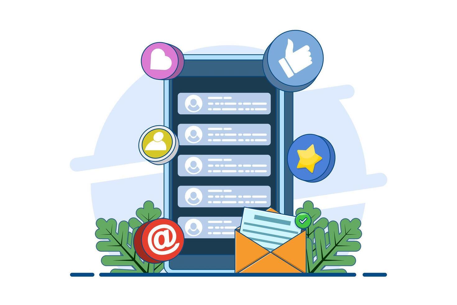 email marketing concept, online business strategy, advertising, email newsletter, message, marketing materials, email marketing with newsletter, online business offers, digital advertising materials. vector