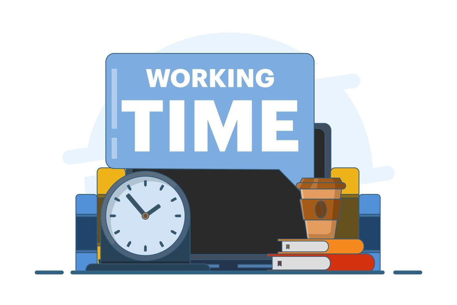 Working time concept. Time management. Scheduling work tasks, deadlines, working with computers. Work stress and work productivity. Optimizing business workflow. flat illustration. vector