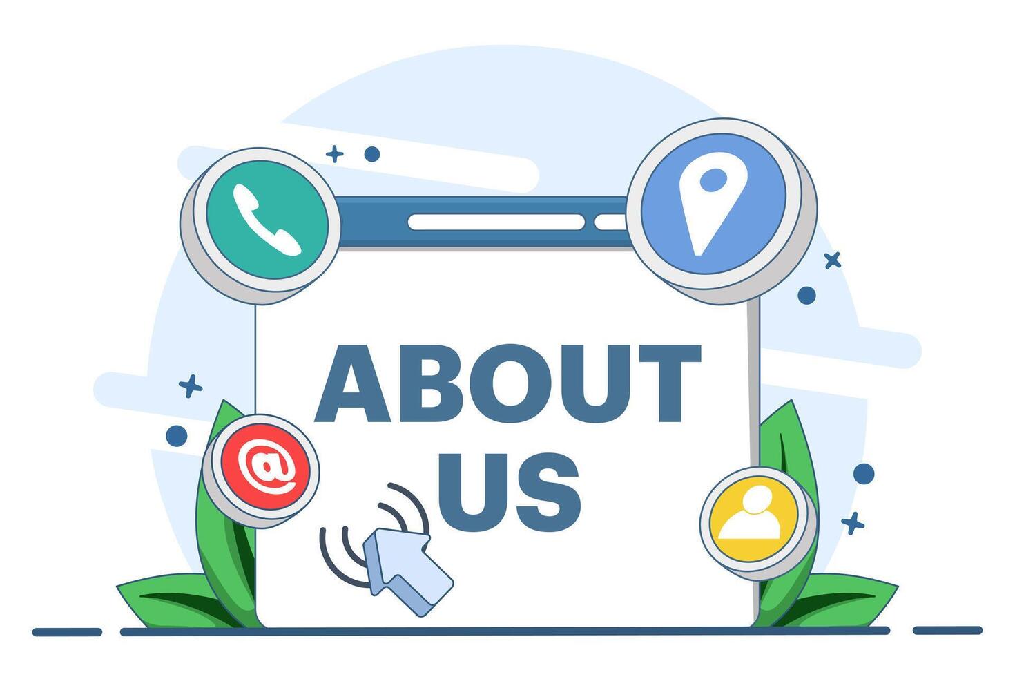 About Us or Contact Us Concept, Customer support form, Customer Service, Online Support, Help Desk, Follow Us Concept, Internet Advertising, Marketing. Flat illustration. vector