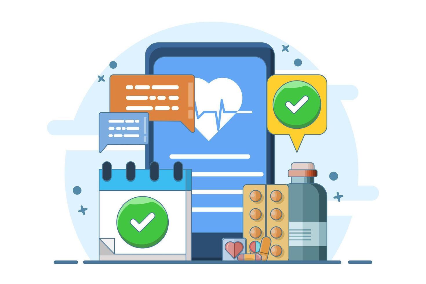 Concept of online prescription, online pharmacy, drug store, prescription management system, online medical consultation, telemedicine and e-healthcare, diagnosis, hospital. vector