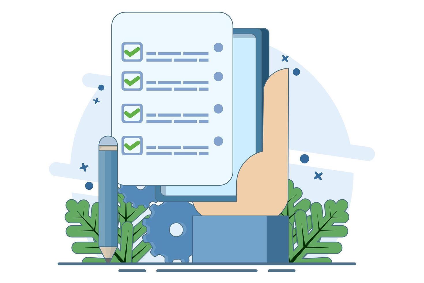 business concept Business strategy with schedule planning and success. Planning work tasks, filling checklist. Strategy. Flat illustration on background. vector
