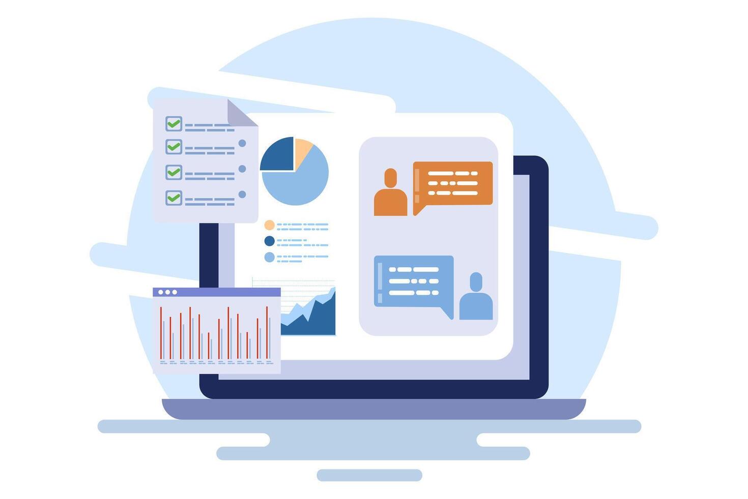 Project management software concept, Team collaboration software that manages business teams, Team management, task management to organize project tasks, Project planning. vector